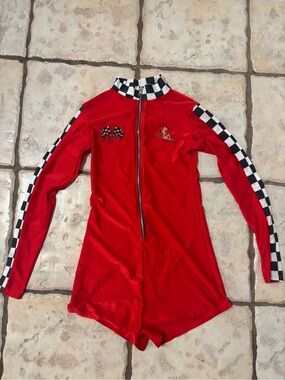 Y2K RARE Forplay Overdrive Sexy Race car driver Costume Bodysuit Sample small